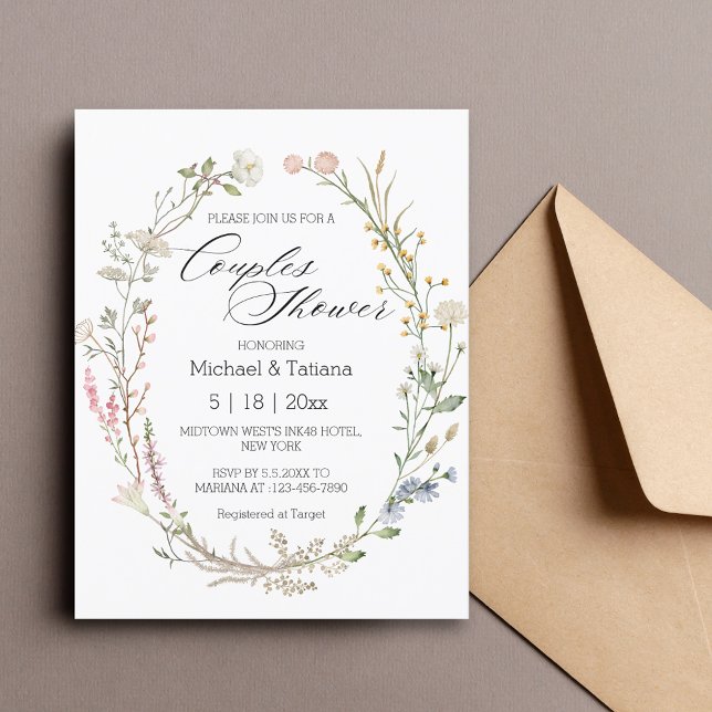 Invitación acuarela elegante parejas floridas ducha boda (Subido por el creador)