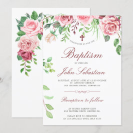 Invitación Acuarela Elegante Rosa Rosa Rosa Rosa Baptismo Jar