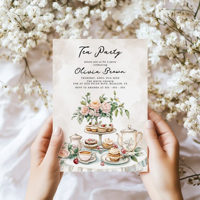 Invitación Acuarela Elegante Tea Fiesta Cumpleaños (Subido por el creador)