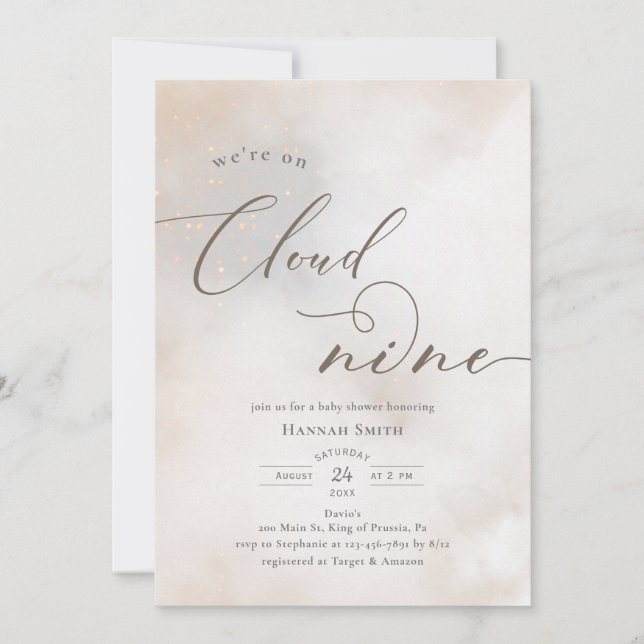 Invitación Acuarela En El Baby Shower De Cloud 9 (Anverso)