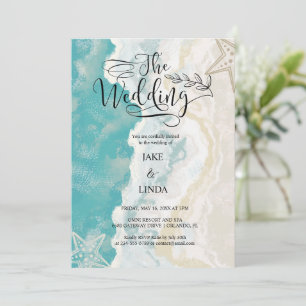 Invitación Acuarela En El Boda De Las Ondas De La Playa