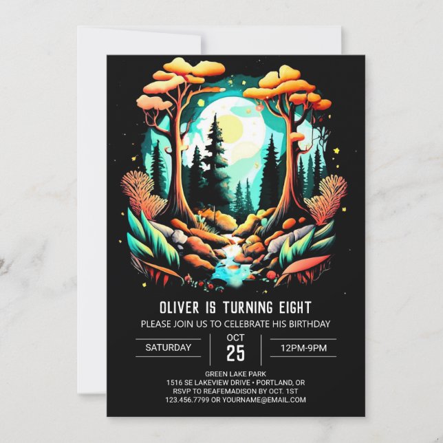 Invitación Acuarela en el cumpleaños de los niños de Woods (Anverso)