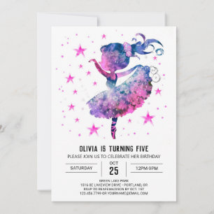 Invitación Acuarela encantada Ballerina Cumpleaños