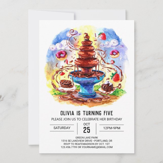 Invitación Acuarela encantada Chocolate Cumpleaños (Anverso)