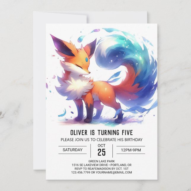 Invitación Acuarela Encantada Cumpleaños de Fox (Anverso)