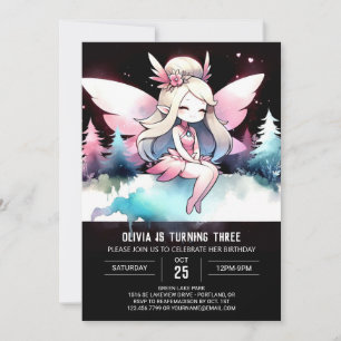 Invitación Acuarela Encantada Cumpleaños de Hadas