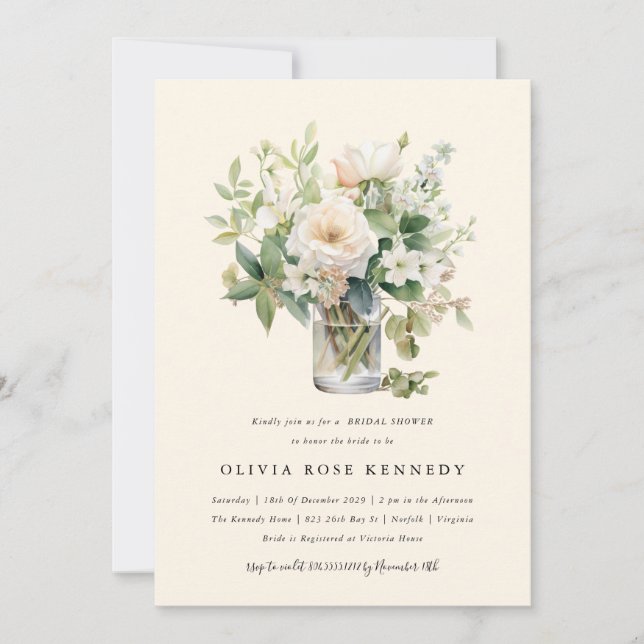 Invitación Acuarela encantada Ducha Bohemiana Floral Bridal (Anverso)