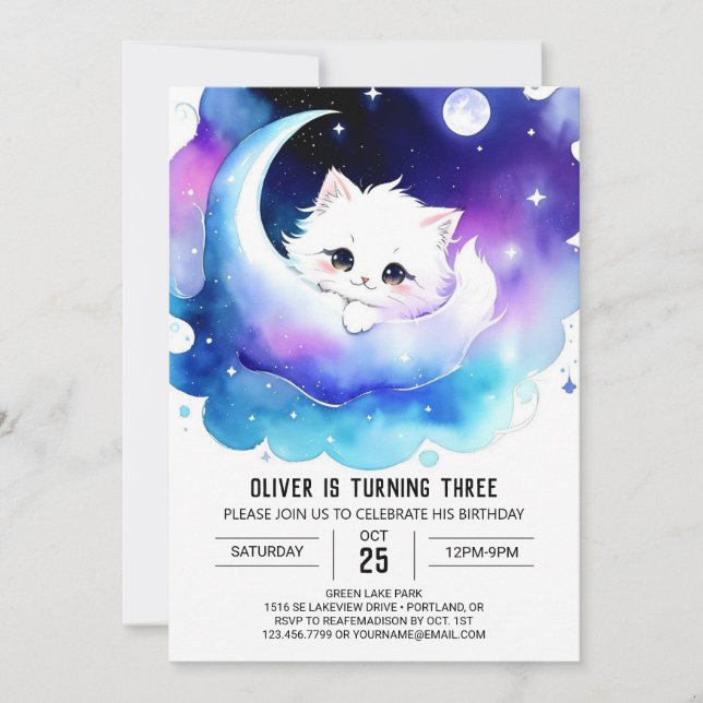 Invitación Acuarela encantada Kitty Birthday (Anverso)