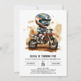 Invitación Acuarela encantada Motocicleta Cumpleaños