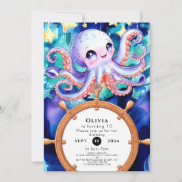 Invitación Acuarela encantada Octopus Cumpleaños