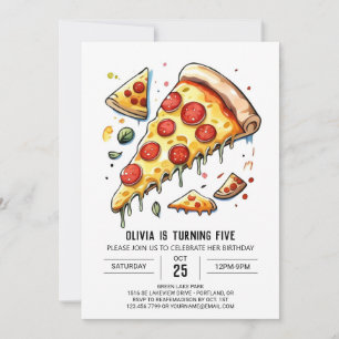 Invitación Acuarela encantada Pizza Cumpleaños