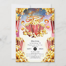 Invitación Acuarela encantada Popcorn Cumpleaños