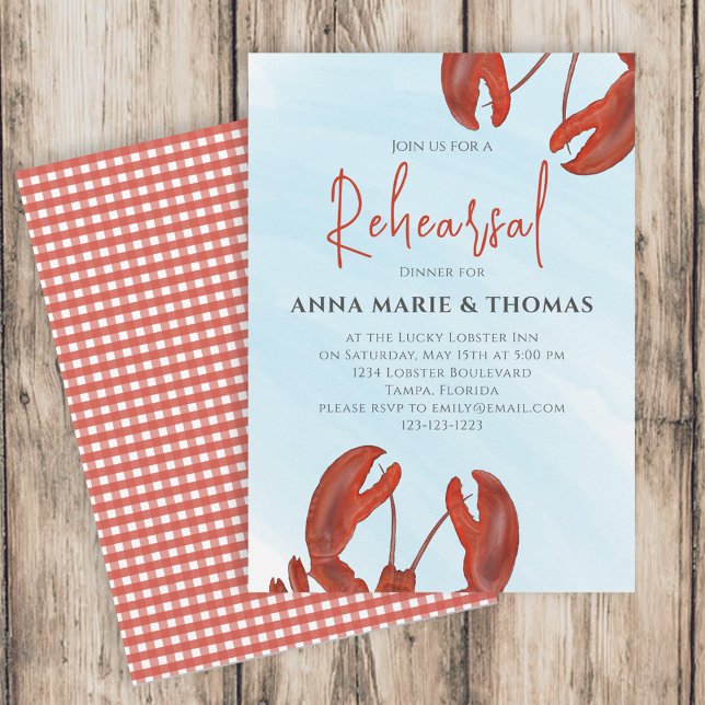 Invitación Acuarela Ensayos Cena Costa de Lobster Rojo (Subido por el creador)