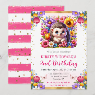 Invitación Acuarela Erizo de Pascua Flores de Primavera Cumpl