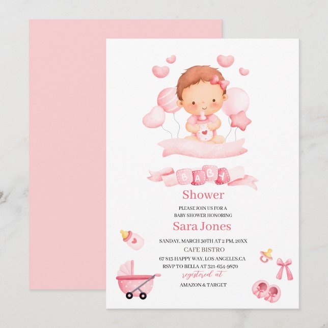 Invitación Acuarela es chica Boho Nursery Baby Shower (Anverso / Reverso)