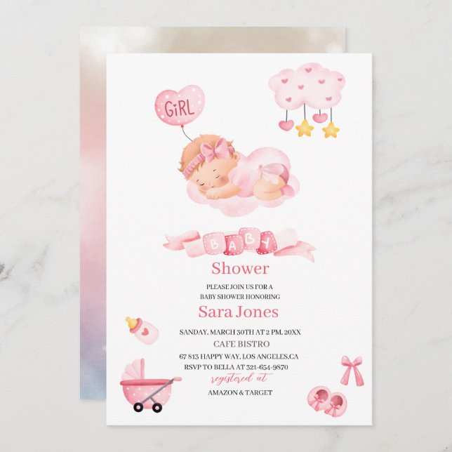 Invitación Acuarela es chica Boho Nursery Baby Shower en (Anverso / Reverso)