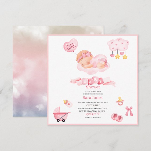 Invitación Acuarela es chica Boho Nursery Baby Shower en (Anverso / Reverso)