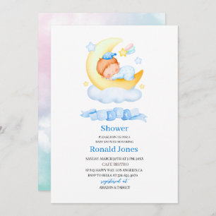 Invitación Acuarela es niño Blue Boho Nursery Baby Showe