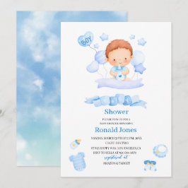 Invitación Acuarela es niño Blue Boho Nursery Baby Showe