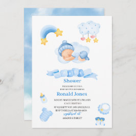 Invitación Acuarela es niño Blue Boho Nursery Baby Showe