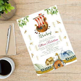 Invitación Acuarela es un Fiesta de Vikings para niños Baby S