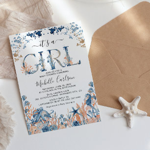 Invitación Acuarela 'Es una niña' Baby Shower Bajo el Mar