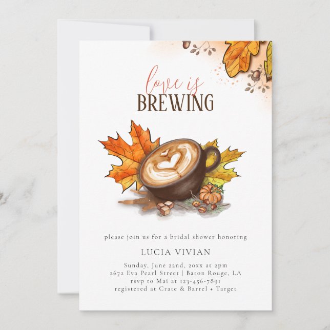 Invitación Acuarela Espresso El Amor Está Preparando Ducha De (Anverso)