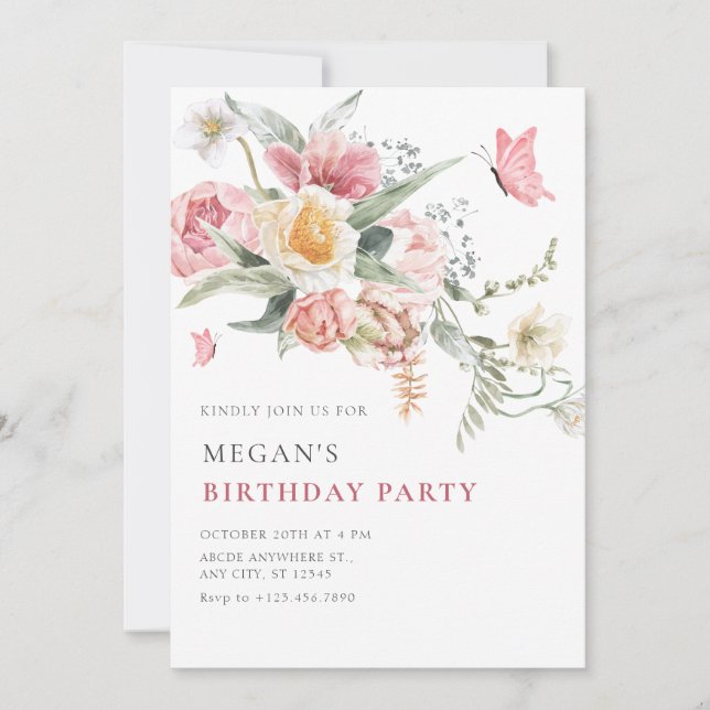 Invitación acuarela estética floral pastel (Anverso)