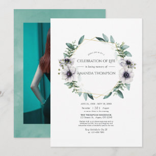 Invitación Acuarela Eucalipto Anemone Celebración de la Vida