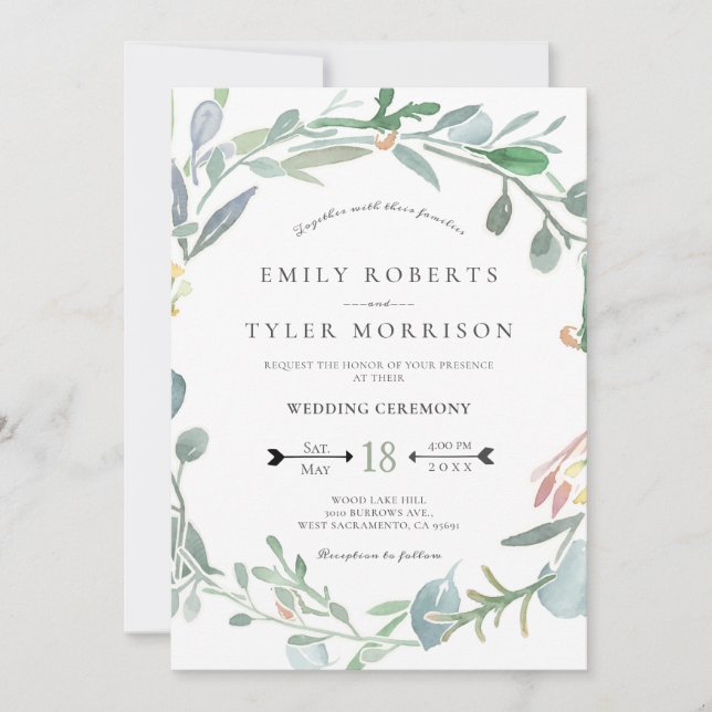 Invitación Acuarela Eucalipto Boda de la vegetación floral (Anverso)