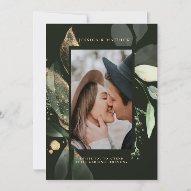 Invitación Acuarela Eucalipto Botánico Verde Bodas   (Anverso)