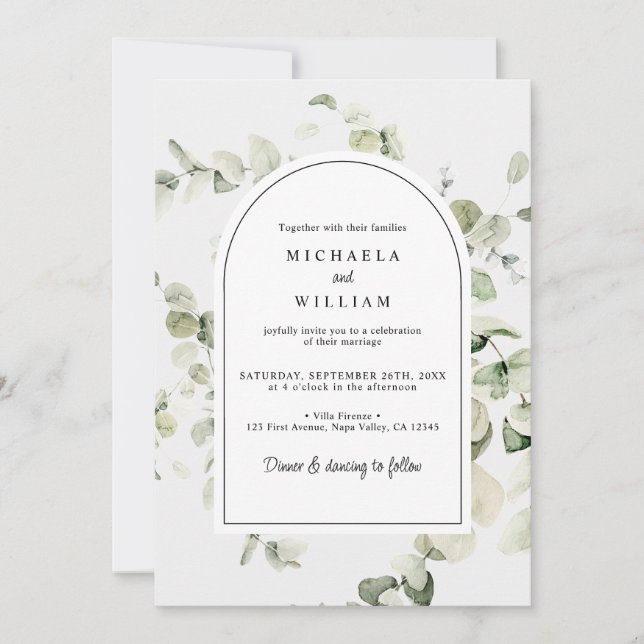 Invitación Acuarela Eucalipto Botánico Verdor Boda (Anverso)