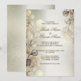 Invitación Acuarela Eucalipto Dorado Boda elegante brillante