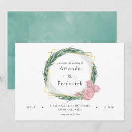 Invitación Acuarela Eucalipto Rosa Geométrico Boda