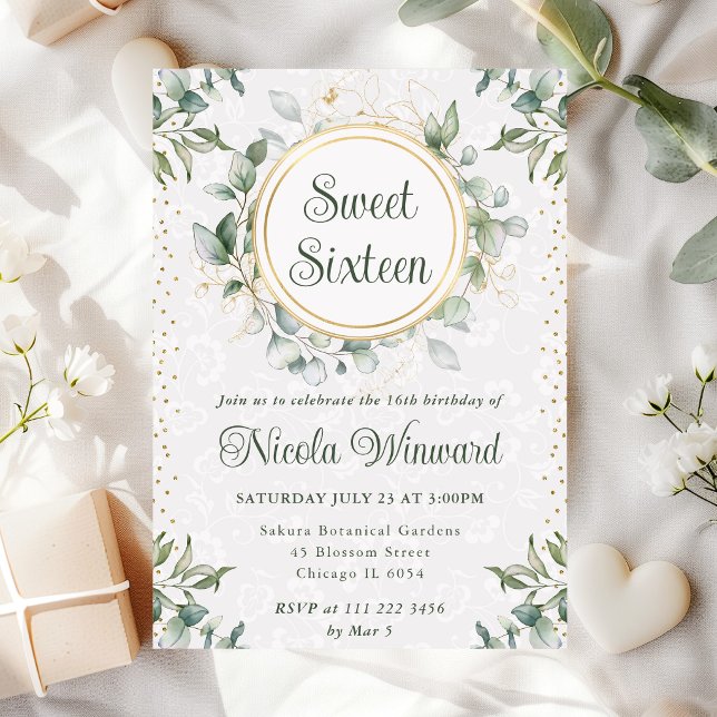 Invitación Acuarela Eucalipto Verde Dulces 16 (Subido por el creador)
