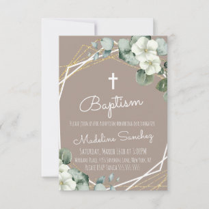 Invitación Acuarela Eucalyptus Bautismo Dedicación del Bebé