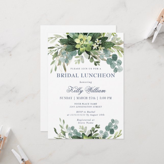 Invitación Acuarela Eucalyptus BRIDAL LUNCHEON (Anverso/Reverso In Situ)