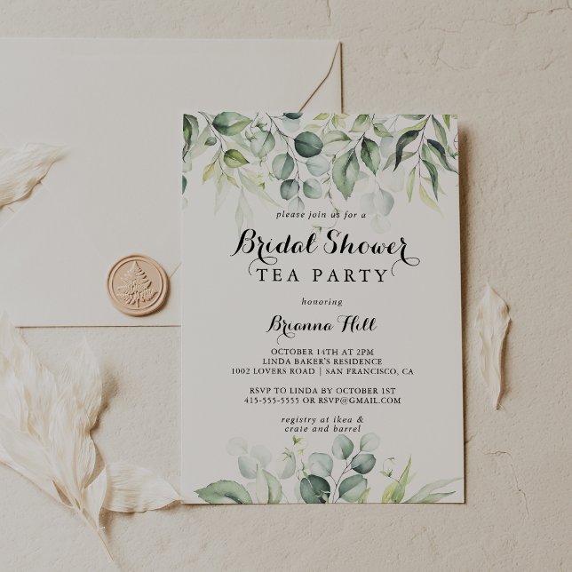 Invitación Acuarela Eucalyptus Bridal Shower Tea Fiesta (Subido por el creador)