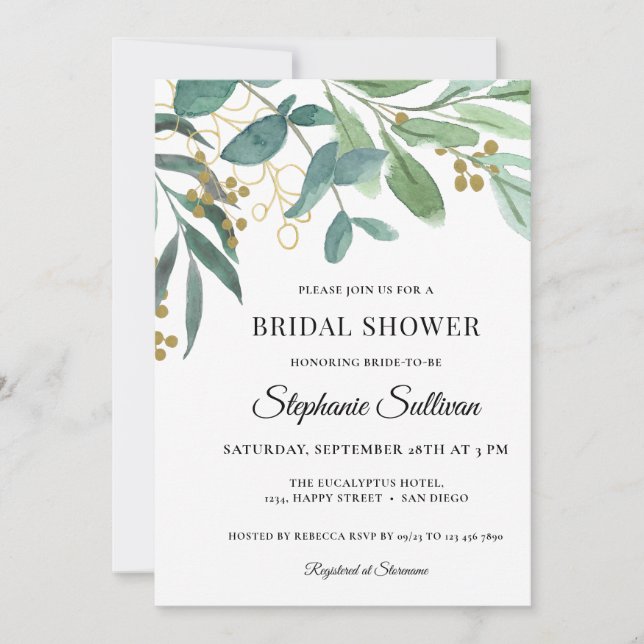 Invitación Acuarela Eucalyptus Foliage Invita (Anverso)
