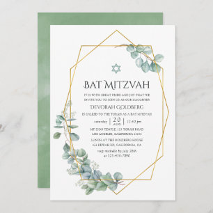 Invitación Acuarela Eucalyptus Geométrico Bat Mitzvah Invita