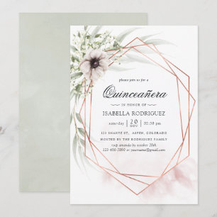 Invitación Acuarela Eucalyptus Geométrico Quinceañera