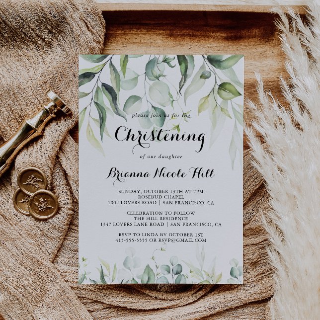 Invitación Acuarela Eucalyptus Greenering Christening (Subido por el creador)