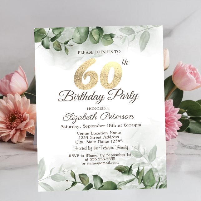 Invitación Acuarela Eucalyptus Greenery 60 cumpleaños (Subido por el creador)