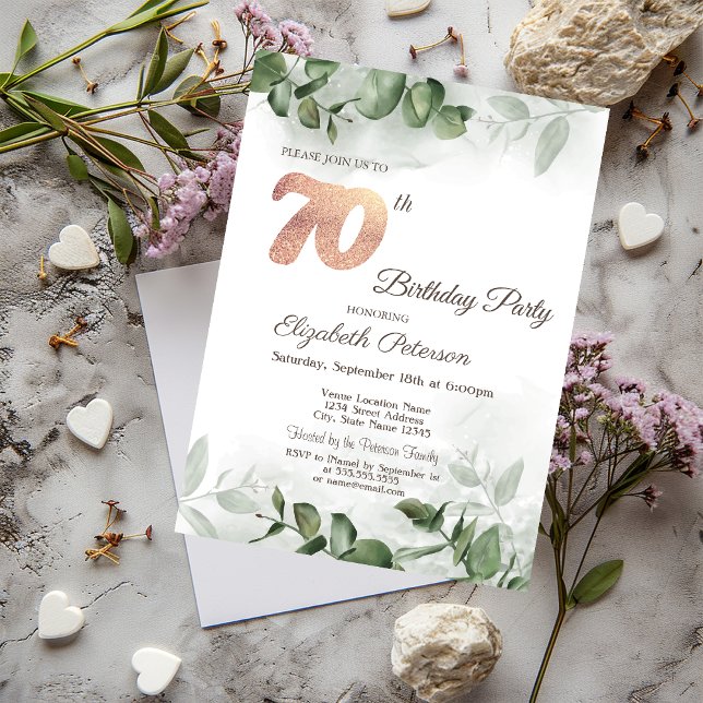 Invitación Acuarela Eucalyptus Greenery 70ª fiesta de cumplea (Subido por el creador)