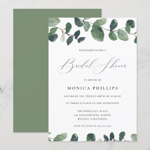 Invitación Acuarela Eucalyptus Moderna Ducha Bridal