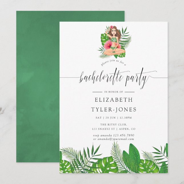 Invitación Acuarela Exótica Aloha Luau Bachelorette Party (Anverso / Reverso)