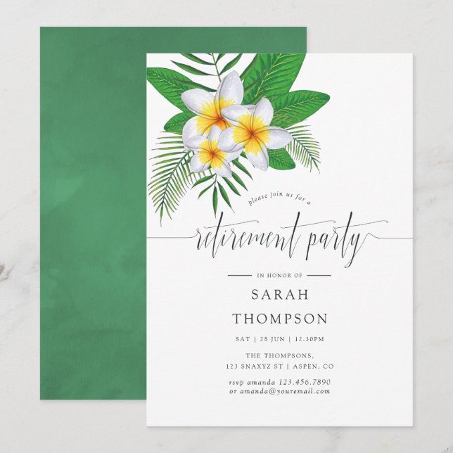 Invitación Acuarela Exótica Fiesta de Jubilación Aloha Luau (Anverso / Reverso)