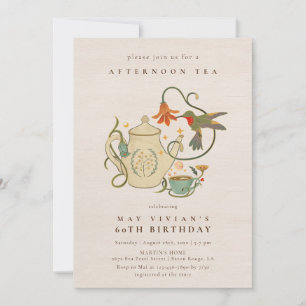 Invitación Acuarela Faecore floral Tea Fiesta Cumpleaños