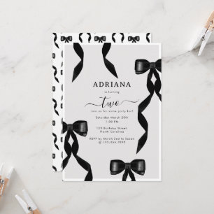 Invitación Acuarela Fancy Black Bow Niños Formales Cumpleaños