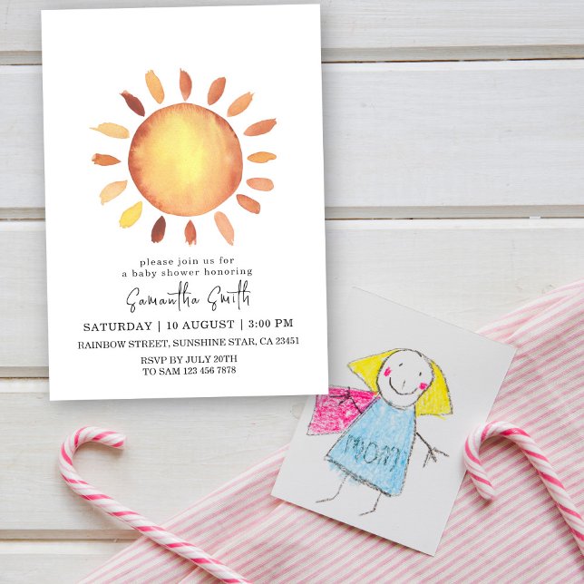 Invitación Acuarela Feliz Baby Shower Amarillo Sunshine (Subido por el creador)